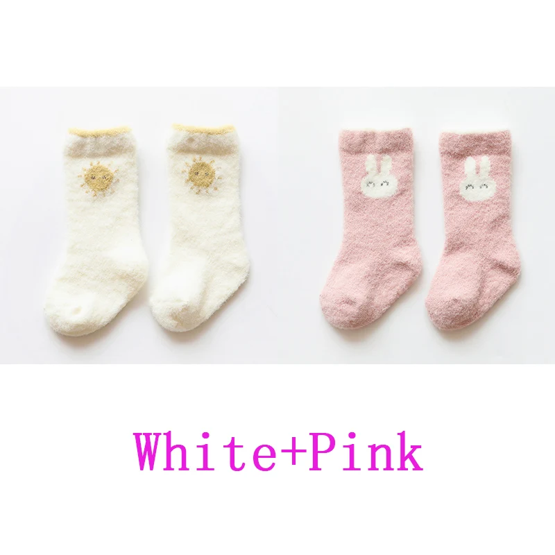 Носки для малышей Зимние носки для новорожденных теплые 2 пар/компл. Носки для малышей противоскользящие Домашние тапочки для малышей, нескользящие носки для детей ясельного возраста обувь - Цвет: C6