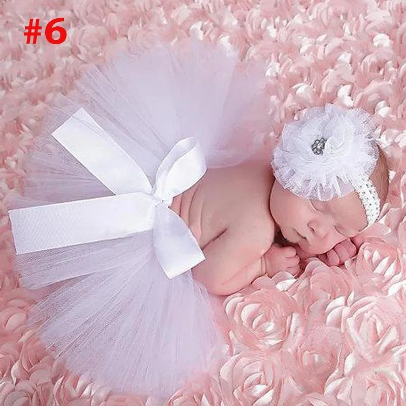 Dalai Newborn Baby Photo Prop Girl Pink Flower Headband Cranberry Tutu Skirt