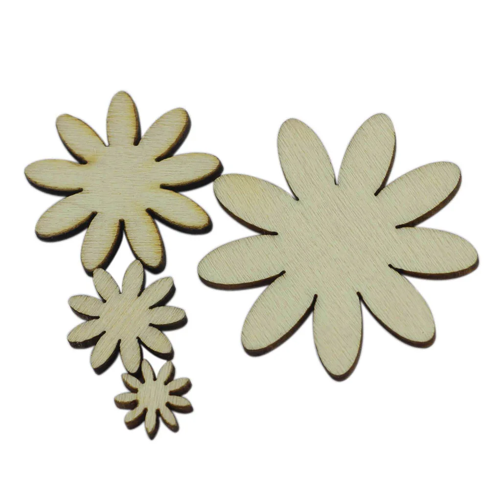 50 WOODEN SHABBY PLAIN FLORAL FLOWER FOR CRAFTS EMBELLISHMENTS DECORATION