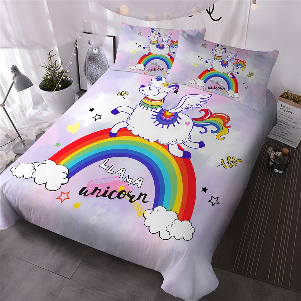 

HM Life Bedding Sets Llama Fun Rainbow Duvet Cover Set Jigsaw Puzzle Comforter Cover for Kids Boys Girls Soft Bedclothes