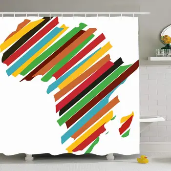 

Shower Curtain Set with Hooks 66x72 Environment Africa Cartography Shape Map Red Silhouette Patriotism Grunge Tourism Nature