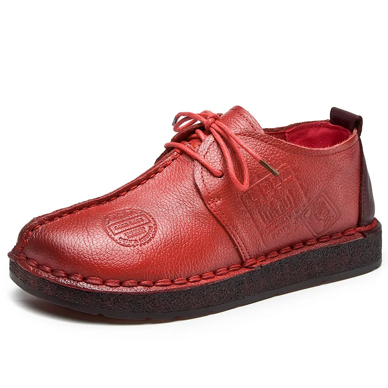 

2020 New Spring Autumn Genuine Leather Shoes Flat Shoes Lace-up Soft Bottom Casual Shoes Fashion Deep Mouth Comfort Women Shoes