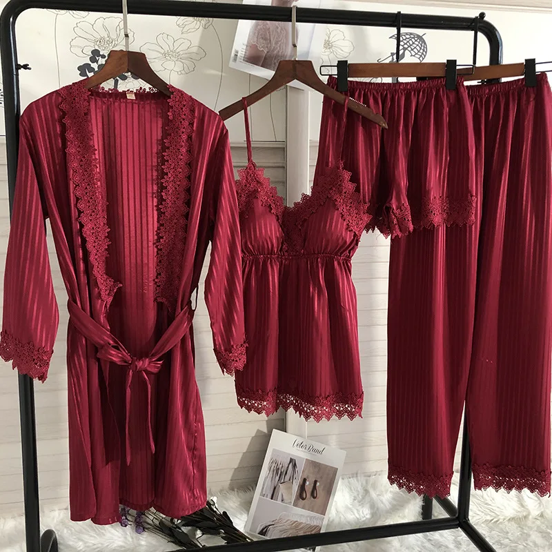 Women Sleepwear Kimono Robe Gown Women Lace Pajamas Sets Veste Polaire Suit Nightwear Bathrobe Summer Sleepwear Loose Pyjamas Pour Femme