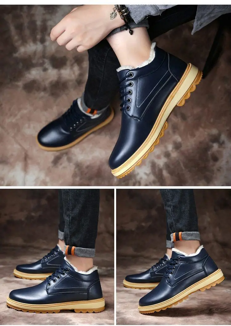 Winter Leather Men's Boots Thick Leather Warm Ankle Boots Work 2021 New Men's Shoes Waterproof Snow Boots Extra Large