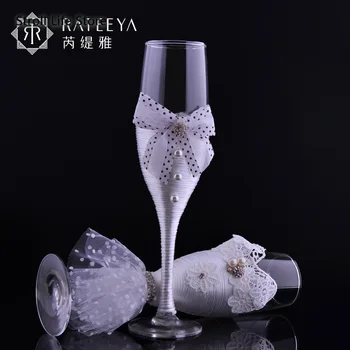 

Creative Western Wedding Glass Goblet Champagne Glasses Lace Red Wine Glass Cocktail Glass Vasos De Vidrio Gift Box Set FJ012