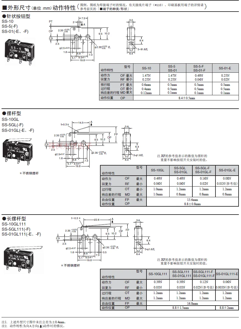 20 шт./лот микропереключатель SS-5GL2 5A 125VAC 3PIN