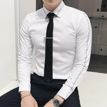 Мужские облегающие Стильные повседневные рубашки с длинными рукавами, Повседневная модная мужская одежда размера плюс, Одноцветный костюм для лучшего мужчины