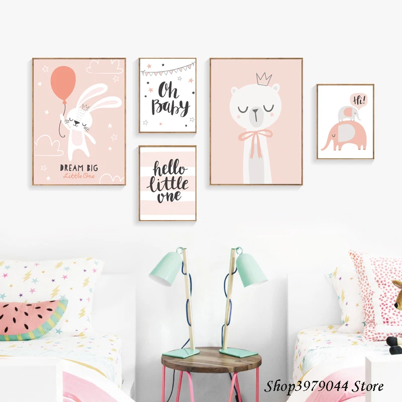 Декор для комнаты девочки настенные картины постеры и принты розового кролика
