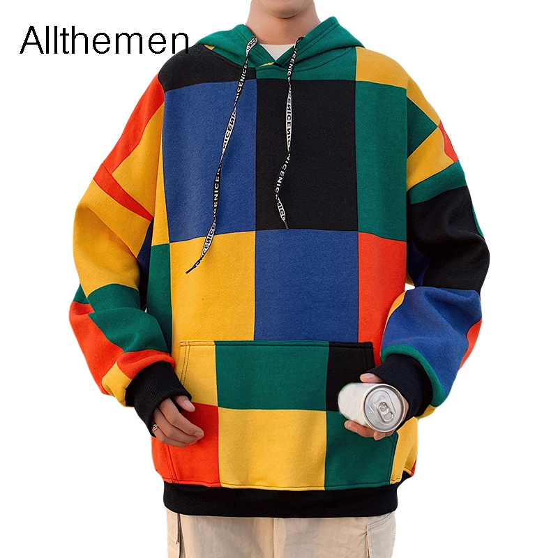 

Allthemen Men Harajuku Hoodies Sweatshirt Casual Hoodie Men Streetwear Full Sleeve Patchwork Hoodie Men Masculine Pullover