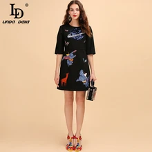LD Linda della мода взлетно-посадочной полосы; Осенняя элегантная обувь Винтаж платье Для женщин с коротким рукавом, принт с животными, расшитые блестками; женские стильные Мини-платья
