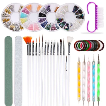 

Nails Art Beginners Manicure Set Various Mixed Type Nail Brush/Dotting Pen/Nail Rhinestones Decoration Nail Art Manicure Tools