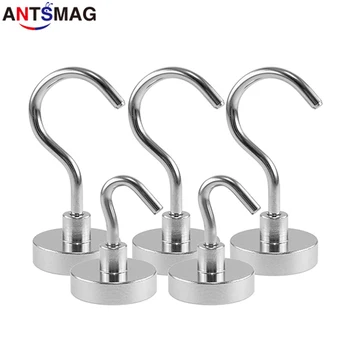 

40 LB Heavy Duty Magnetic Hooks With Stickers, Strong Powerful Neodymium Indoor/Outdoor Magnet Hooks - 5 Pack & 10 Hooks