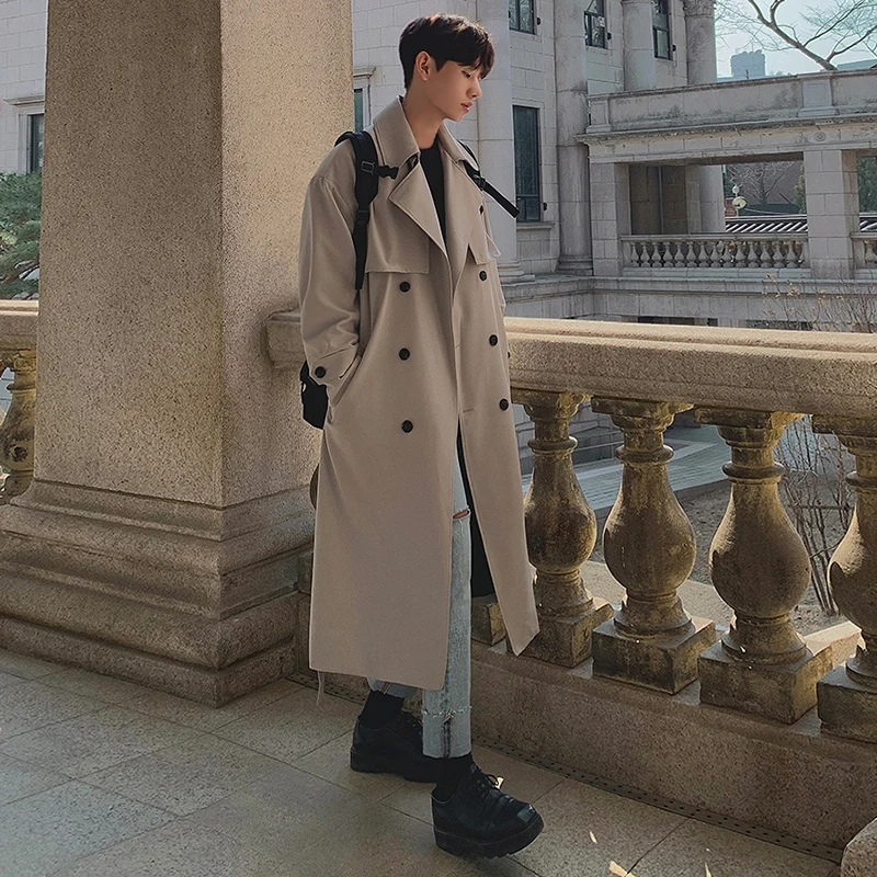 Casual Men Jacket IEFB Men's Wear Autumn Fashion Double Breasted Long Coat Loose Overcoat Trend Handsome Casual Windbreak