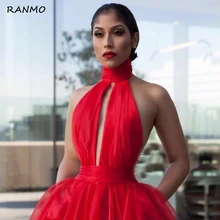 

Sexy Backless Evening Dresses Long Luxury 2021 Women Halter Neck Formal Tulle Prom Gown With Pocket Custom Made robes de soirée