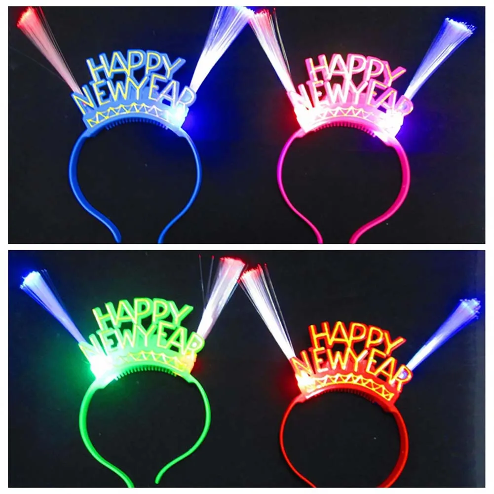 Light Up LED Happy New Year Optical Fiber Hair Hoop Christmas Party Decor Gift