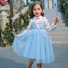 Платья принцессы Эльзы для маленьких девочек; новое зимнее платье с длинными рукавами для маленьких детей на Рождество, день рождения, вечеринку; одежда для костюмированной вечеринки для подростков; Vestido