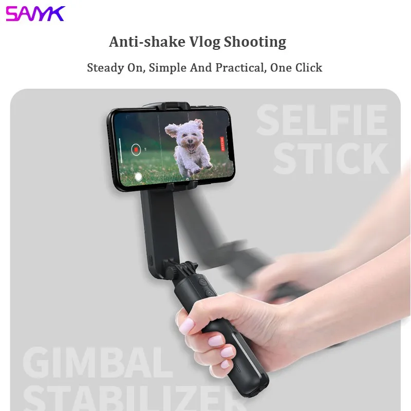 SANYK Gimbal Stabilizer Single Axis Stabilizer Bluetooth Selfie Stick Anti-shakeTripod With Led Fill Light for Vlogging