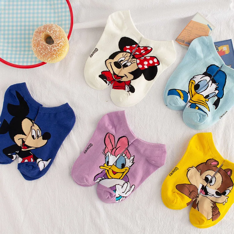 Cotton Socks Girls Socks Disney Sock Mickey Minnie Short Woman Kawaii Donald Duck Dasiy Dumbo Cotton Girl Women Ankle Low Female Boat Socks