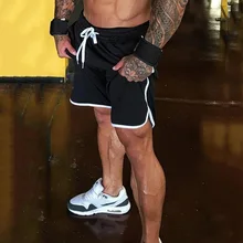 Черные Сетчатые шорты для спортзала, мужская летняя модная одежда для фитнеса, пляжные мужские короткие штаны, свободные быстросохнущие шорты для бодибилдинга