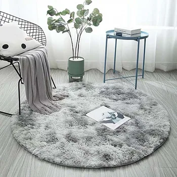 

Mottled Tie-dye Gradient Carpet Living Room Coffee Table Mat Long Hair Round Full Bedroom Blanket DNJ998