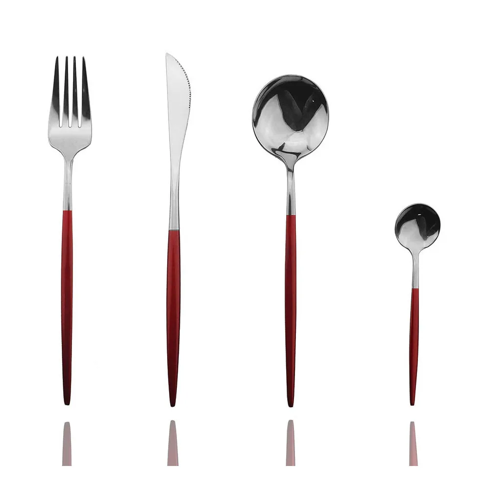 24 шт./компл. горячая Распродажа Красные столовые сервизы из нержавеющей стали