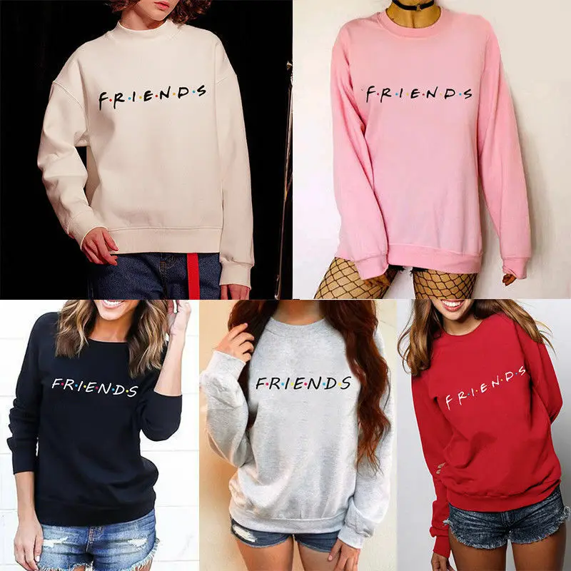 

Brand New 2019 Womens 5 Colors Letters FRIENDS Print Long Sleeve Hoodie Sweatshirt Ladies Slouch Pullover Jumper Tops S M L XL