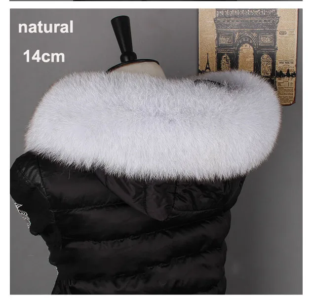 natural color 14cm Воротник из лисьего меха для капюшона, натуральный Лисий мех, капюшон с отделкой, шарф, большой меховой воротник, натуральный мех лисы воротник, отделка на заказ, Ms. MinShu - Цвет: natural color 14cm