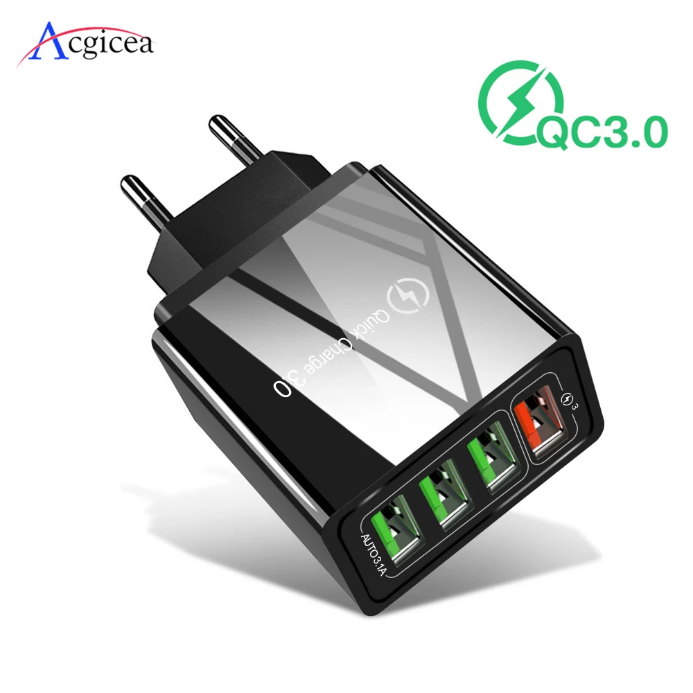 

Quick Charge 3.0 USB Charger 4 Port USB Fast Charging For iPhone XR QC 3.0 Wall Adapter Chargers For Samsung S10 A50 Xiaomi Mi9