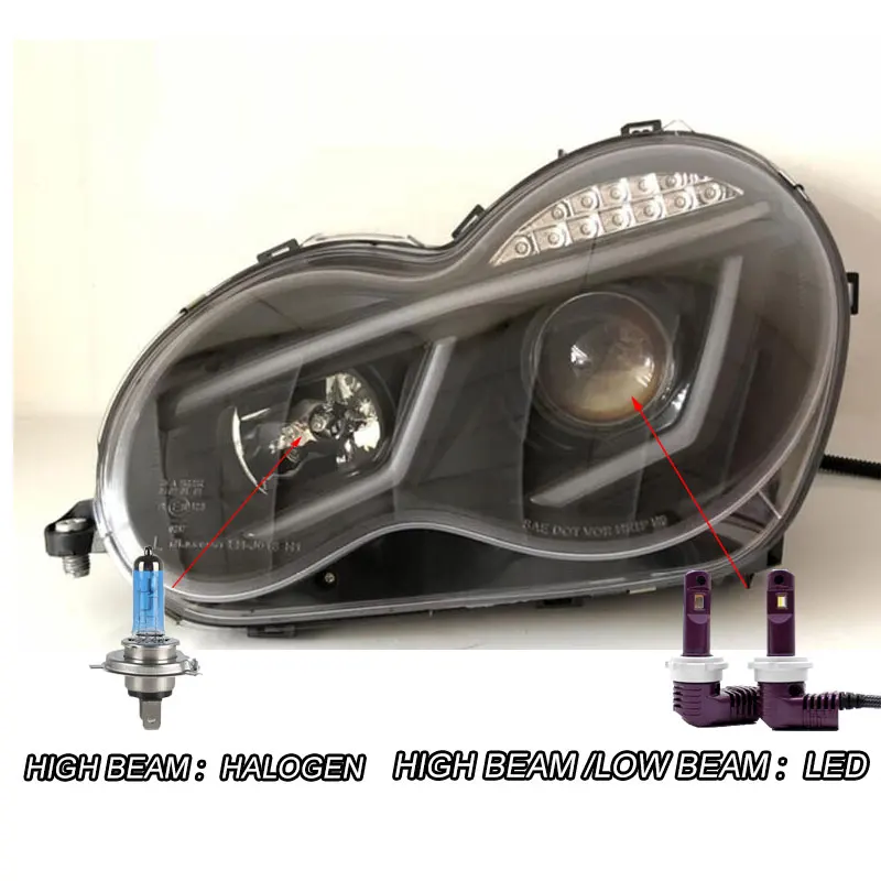 LED Автомобильный Стайлинг чехол для Mercedes-Benz C200K C230 C280 C300 W203 головной светильник s головной светильник светодиодный светильник бар DRL Q5 bi xenon объектив h7 xenon - Цвет: LED