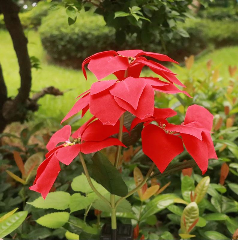 Solar LED Red Christmas Flower Insert Solar Simulation Lantern LED Garden Light Garden Decoration Light Night Lighting