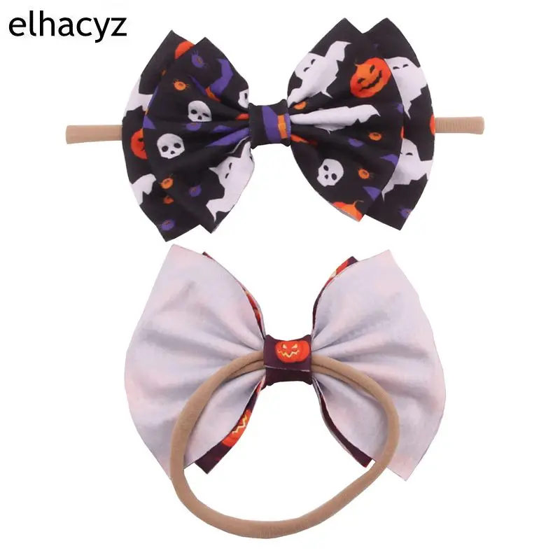 1Pc 6 ''Dubbellaags Gedrukt Wafel Hairbow Nylon Hoofdband Aardbei Bloemenprint Zachte Elastische Meisje Kinderen Haar Accessoires