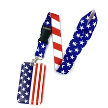 

America Flag Lanyard Credit Card ID Holder Bag Student Women Travel Card Cover Badge Car Keychain Decorations