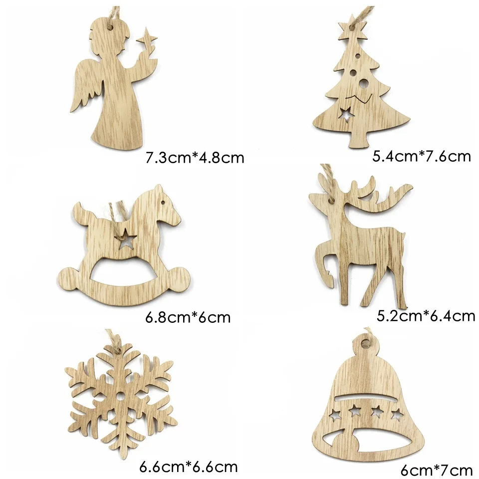 

4-6PCS/LOT.Retro snowflake bell angel elk wood hanger Xmas tag Creative pendant Kindergarten decoration Home ornaments Garden