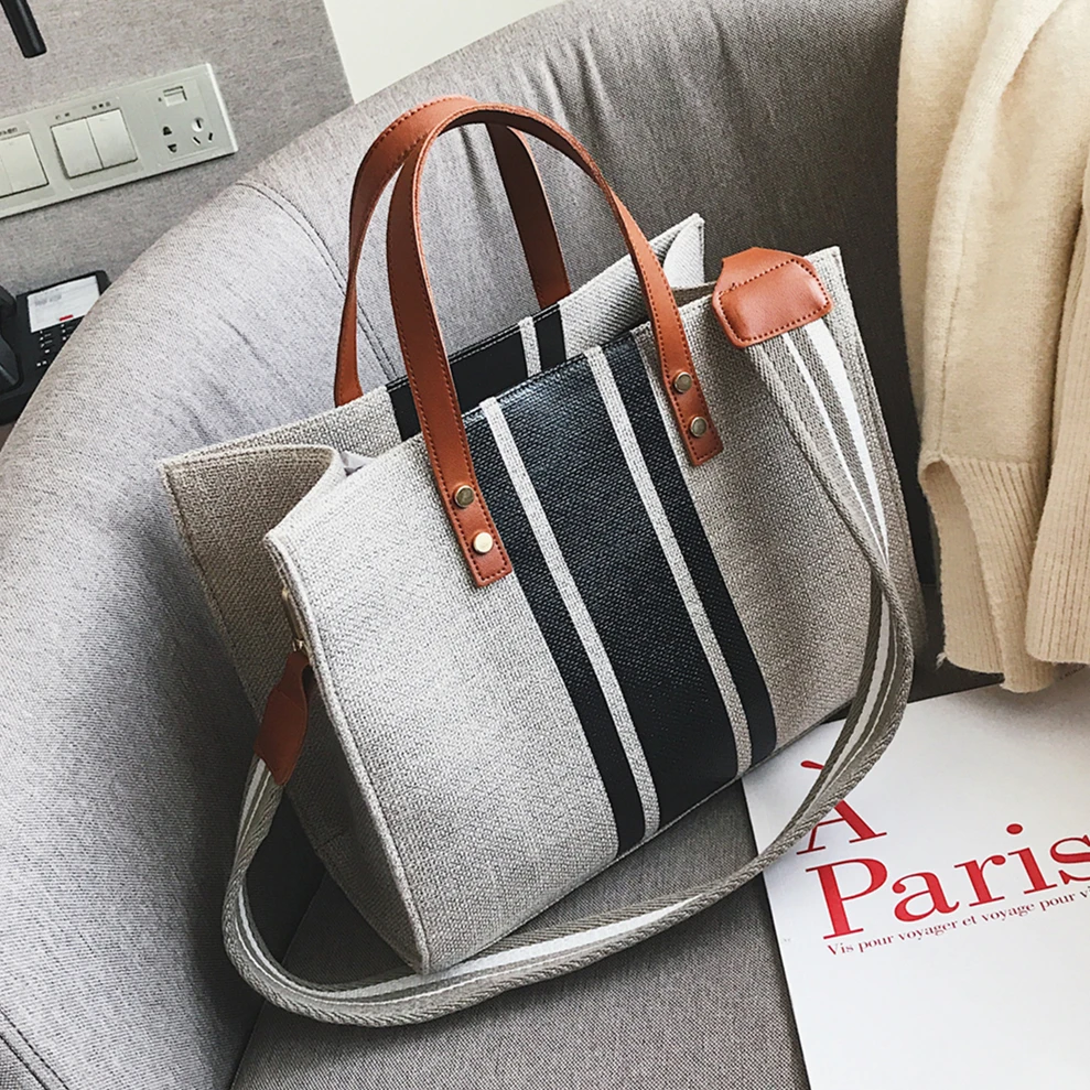 

Burminsa Autumn Wide Strap Canvas Women Shoulder Bags Large Capacity Office Ladies Briefcase School Handbags For College Girls