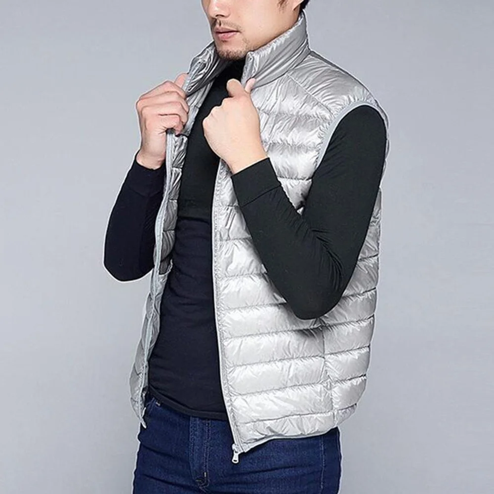 Men Thin Domn Vest Casual Light Men Down Vest Top Selling Zipper Big Size New Arrival 6 Colors Male White Duck Down Vest MWB014