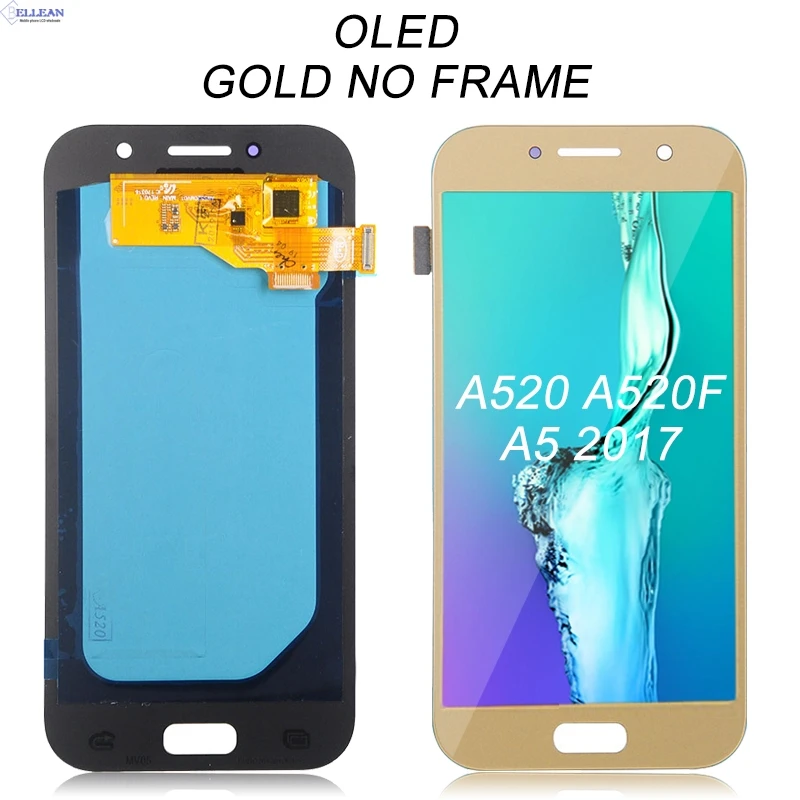 Catteny Super Amoled A520, ЖК-экран для samsung Galaxy A5, ЖК-дисплей с сенсорным дигитайзером в сборе, A520F дисплей+ рамка - Цвет: OLED Gold