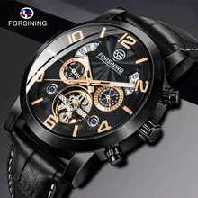 Forsining натуральная кожа год месяц Мода дисплей Tourbillon механические часы лучший бренд класса люкс военные Автоматические наручные часы