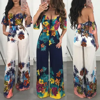 

Women Floral Clubwear Summer Off Shoulder Loose Playsuit Evening Party Fashion Ladies Jumpsuit Casual Sleeveless Romper Trousers