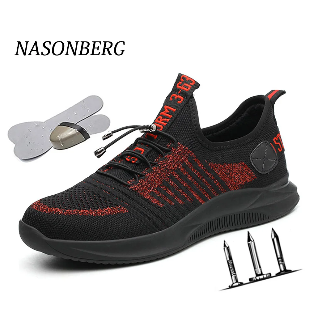 

NASONBERG Men Steel Safety Work Shoes Grid Lightweight Breathable Casual Sneaker Prevent piercing Protective Boots