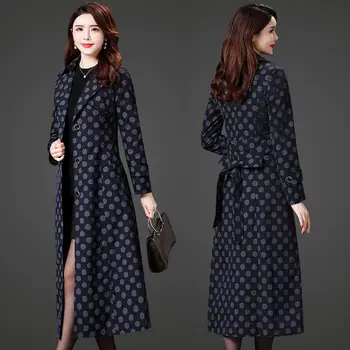 

Women 2020 Autumn Winter Trench Coat Female Windbreaker Polka Dot Printed Long Windbreaker Ladies Long Sleeve Slim Outwear G731