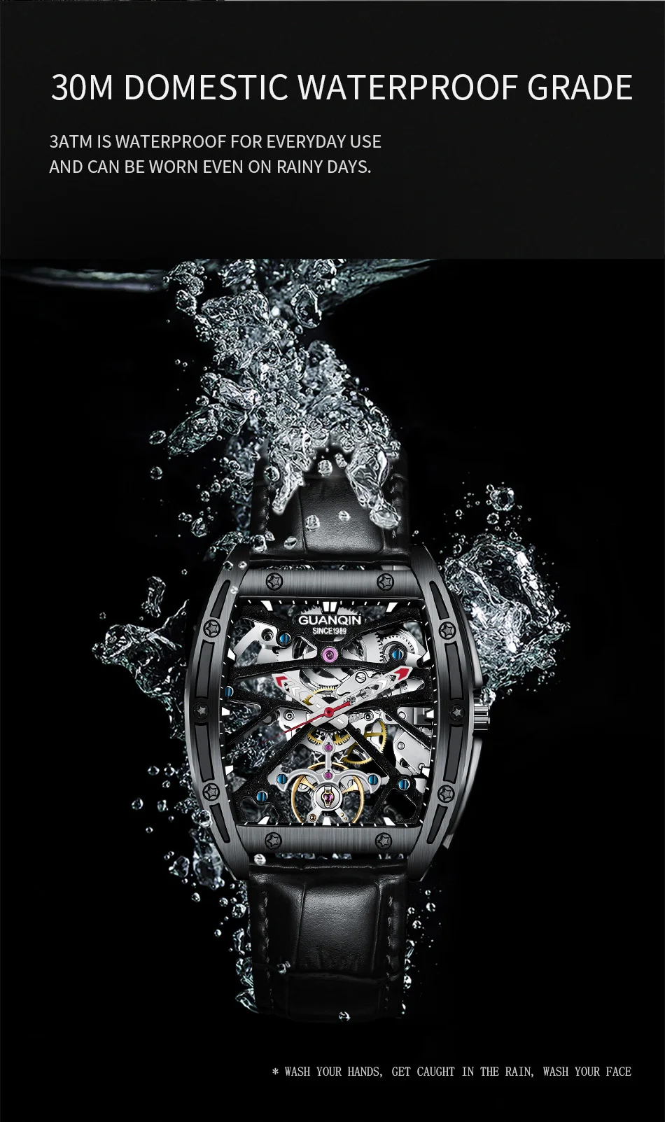 Men Mechanical Wristwatches GUANQIN GJ16147 Luminous Sapphire Men's Watch Waterproof Green Blue Leather Strap Watches for Men (10)