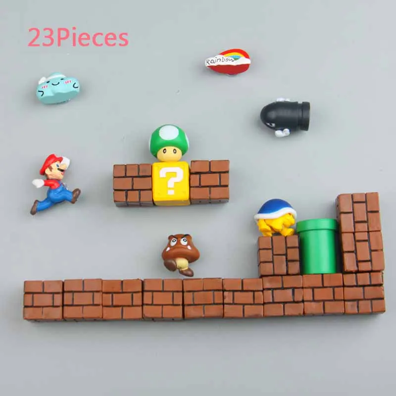 63 шт. 3D Супер Марио резиновые магниты на холодильник игрушки для детей предмет интерьера, украшение фигурки стены Марио магнитные пули кирпичи - Цвет: 23 Combinations