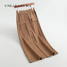 Новая зимняя теплая длинная юбка с двойными карманами, пуговицами, разрезом, облегающая юбка-свитер, Женская Элегантная трикотажная юбка, Saias