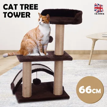 

Cat Tree Tower Condo Furniture Scratch Cat Jumping Toy with Swinging Ball for Kittens Pet House Play Toy Grey Coffee 66cm