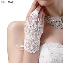 Новые белые и красные свадебные перчатки без пальцев с аппликацией из кристаллов, короткие кружевные перчатки для невесты, свадебные аксессуары