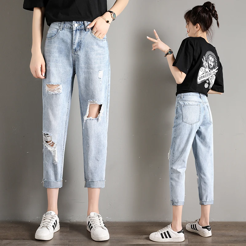 Jeans Denim Navy Ketat Lubang Biru 