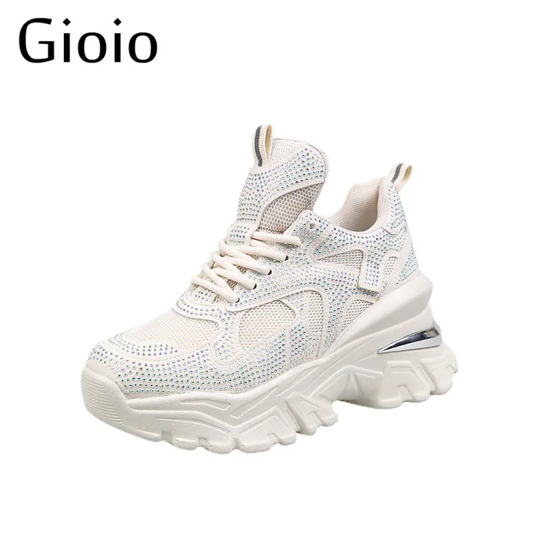 

Shoes Woman Breathable Chunky Sneakers Daddy Shoes Women 2021 Spring Thin Thick Soles New Rhinestone Fashion Sneakers Women