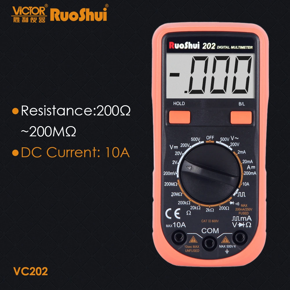 Цифровой мультиметр RuoShui VC202 ручной измеритель напряжения и сопротивления