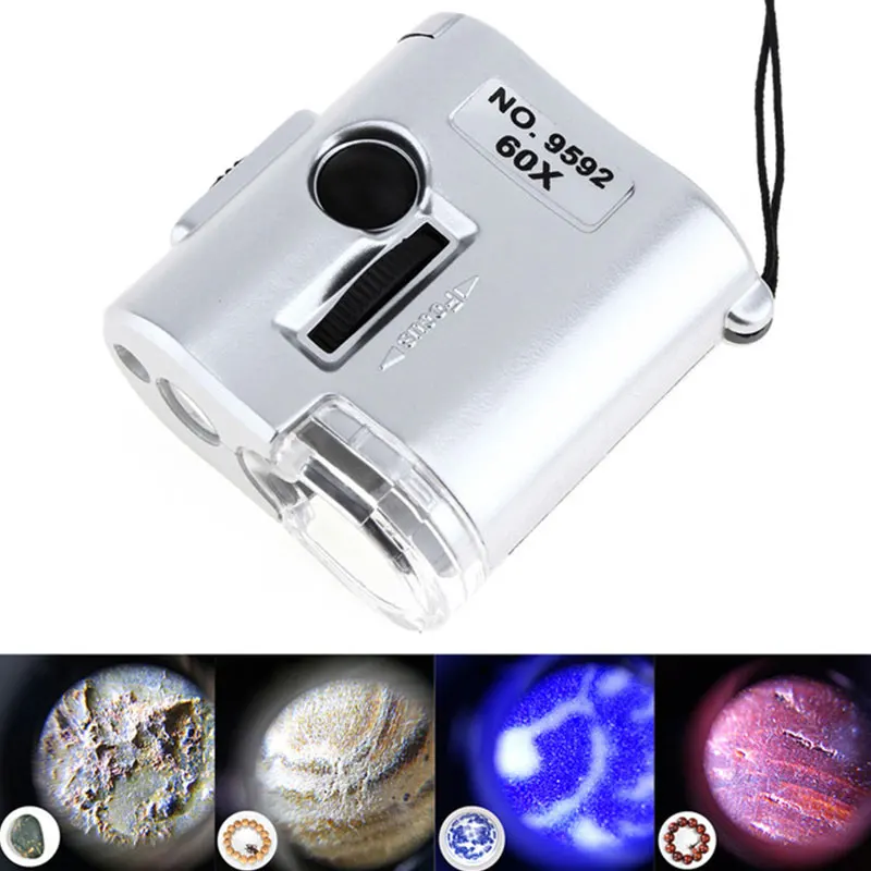 Creative 9592 Microscope Macro Lens Magnifier Loupe Illumination Portable Currency Detector Magnifying Durable Silver 60X