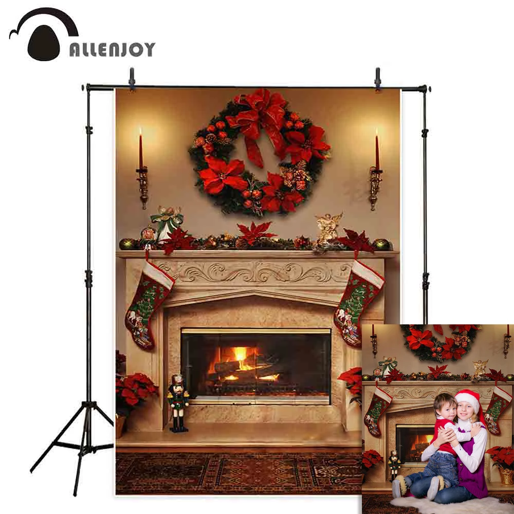 

Allenjoy photo background Christmas fireplace sock new year indoor decor family photocall backdrop for photography photophone